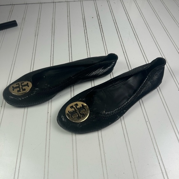 Tory Burch Black Python Embossed Leather Reva Ballet Flats Women’s Size 9.5-10 - Picture 5 of 8